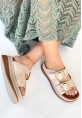 LQZ Shoes Jalli Bej Cilt Terlik