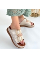 LQZ Shoes Jalli Bej Cilt Terlik