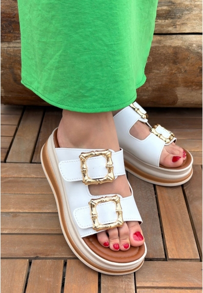LQZ Shoes Jalli Beyaz Cilt Terlik