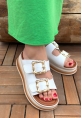 LQZ Shoes Jalli Beyaz Cilt Terlik