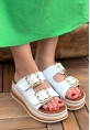 LQZ Shoes Jalli Beyaz Cilt Terlik