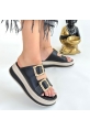 LQZ Shoes Jalli Siyah Cilt Terlik