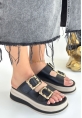 LQZ Shoes Jalli Siyah Cilt Terlik