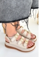 LQZ Shoes Jatay Bej Cilt Sandalet