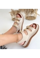 LQZ Shoes Jatay Bej Cilt Sandalet