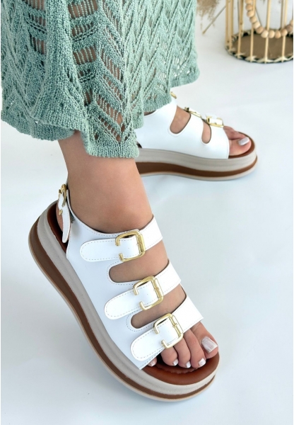 LQZ Shoes Jatay Beyaz Cilt Sandalet