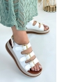 LQZ Shoes Jatay Beyaz Cilt Sandalet
