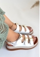 LQZ Shoes Jatay Beyaz Cilt Sandalet