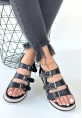 LQZ Shoes Jatay Siyah Cilt Sandalet