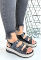 LQZ Shoes Jatay Siyah Cilt Sandalet