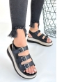 LQZ Shoes Jatay Siyah Cilt Sandalet