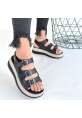 LQZ Shoes Jatay Siyah Cilt Sandalet