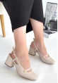 LQZ Shoes Jecci Bej Cilt Topuklu Ayakkabı