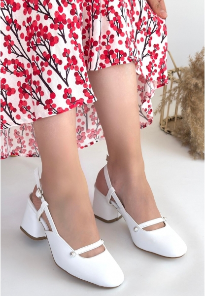 LQZ Shoes Jecci Beyaz Cilt Topuklu Ayakkabı