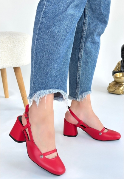 LQZ Shoes Jecci Kırmızı Cilt Topuklu Ayakkabı