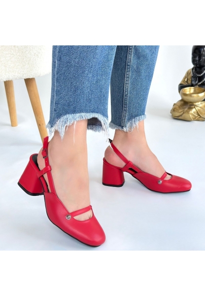 LQZ Shoes Jecci Kırmızı Cilt Topuklu Ayakkabı