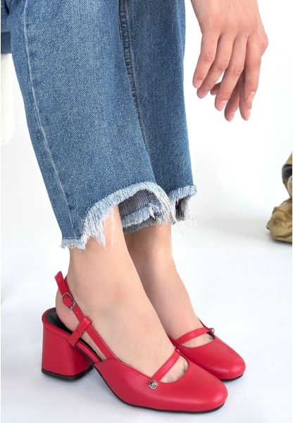 LQZ Shoes Jecci Kırmızı Cilt Topuklu Ayakkabı