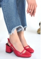 LQZ Shoes Jecci Kırmızı Cilt Topuklu Ayakkabı