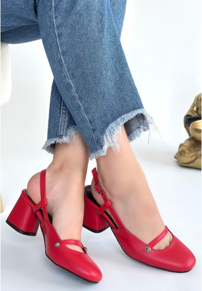 LQZ Shoes Jecci Kırmızı Cilt Topuklu Ayakkabı