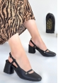 LQZ Shoes Jecci Siyah Cilt Topuklu Ayakkabı