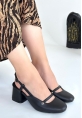 LQZ Shoes Jecci Siyah Cilt Topuklu Ayakkabı