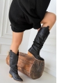 LQZ Shoes Jeoni Siyah Cilt Topuklu Çizme