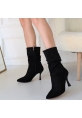 LQZ Shoes Jeria Siyah Süet Topuklu Çizme