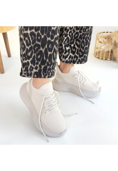 LQZ Shoes Jindy Bej Triko Bağcıklı Spor  Ayakkabı