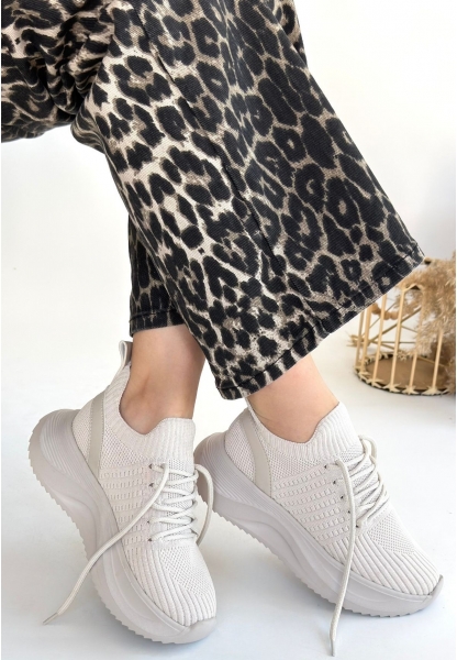 LQZ Shoes Jindy Bej Triko Bağcıklı Spor  Ayakkabı