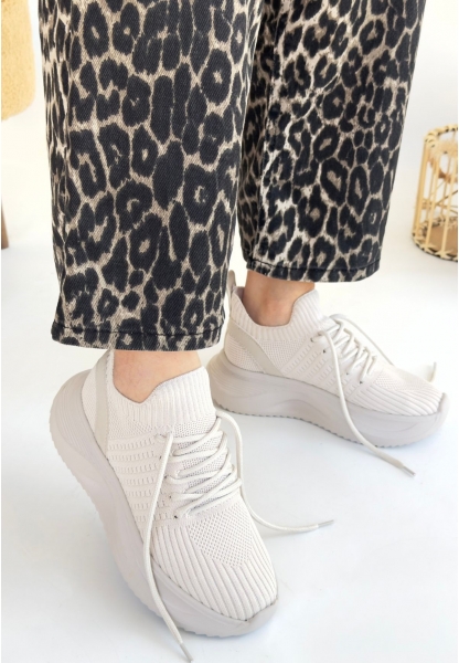 LQZ Shoes Jindy Bej Triko Bağcıklı Spor  Ayakkabı