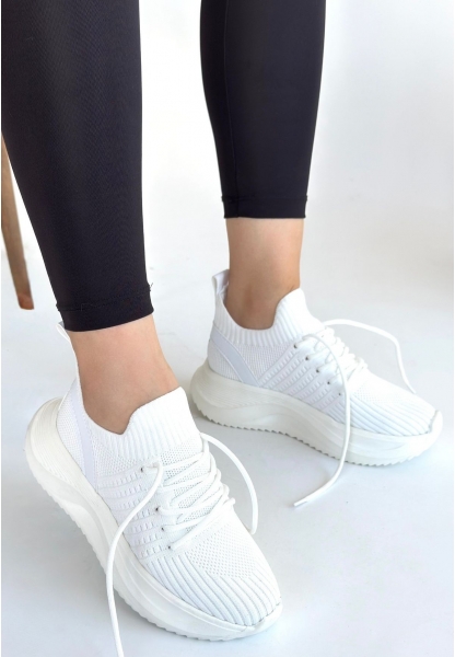 LQZ Shoes Jindy Beyaz Triko Bağcıklı Spor  Ayakkabı
