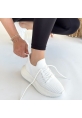 LQZ Shoes Jindy Beyaz Triko Bağcıklı Spor  Ayakkabı