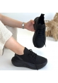 LQZ Shoes Jindy Siyah Triko Bağcıklı Spor  Ayakkabı