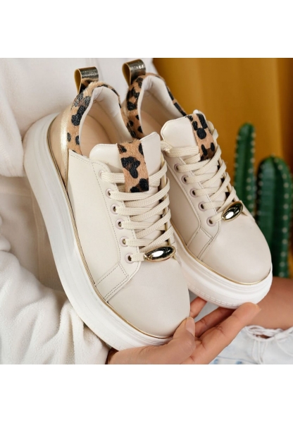 LQZ Shoes Jista Bej Cilt Bağcıklı Spor Ayakkabı