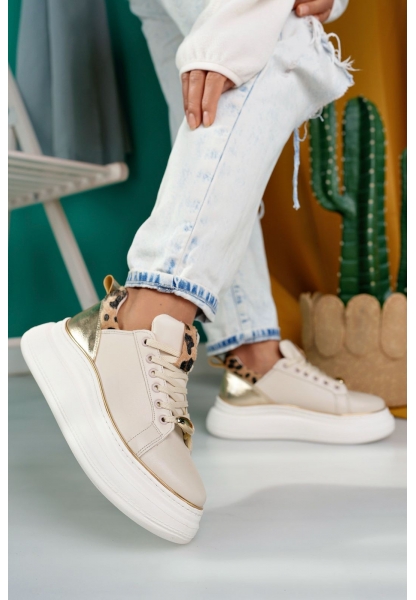 LQZ Shoes Jista Bej Cilt Bağcıklı Spor Ayakkabı