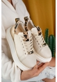 LQZ Shoes Jista Bej Cilt Bağcıklı Spor Ayakkabı