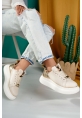LQZ Shoes Jista Bej Cilt Bağcıklı Spor Ayakkabı