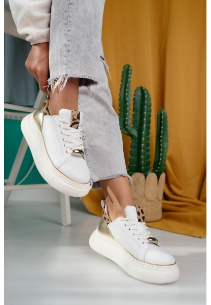 LQZ Shoes Jista Beyaz Cilt Bağcıklı Spor Ayakkabı