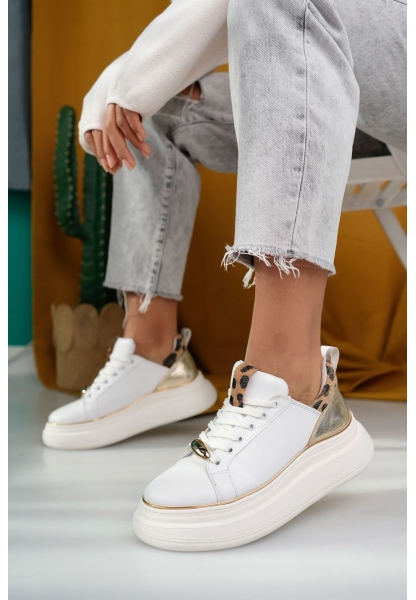 LQZ Shoes Jista Beyaz Cilt Bağcıklı Spor Ayakkabı