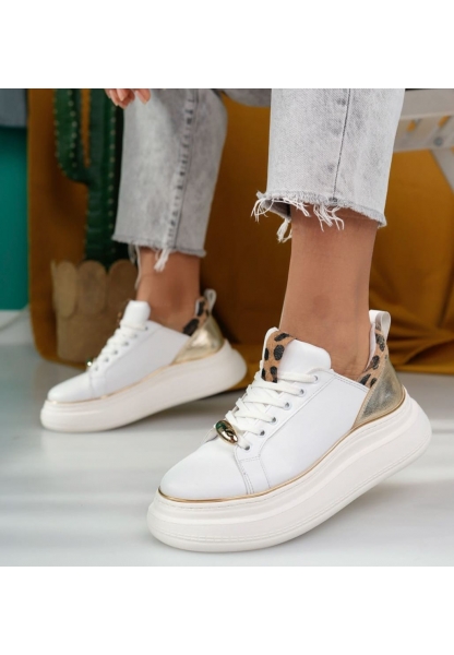 LQZ Shoes Jista Beyaz Cilt Bağcıklı Spor Ayakkabı