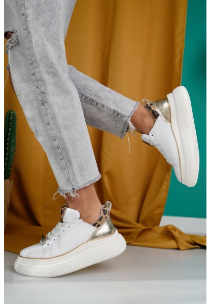 LQZ Shoes Jista Beyaz Cilt Bağcıklı Spor Ayakkabı