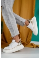 LQZ Shoes Jista Beyaz Cilt Bağcıklı Spor Ayakkabı