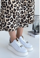 LQZ Shoes Jista Beyaz Cilt Gümüş Detaylı Bağcıklı Spor Ayakkabı