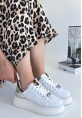 LQZ Shoes Jista Beyaz Cilt Gümüş Detaylı Bağcıklı Spor Ayakkabı