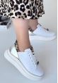 LQZ Shoes Jista Beyaz Cilt Gümüş Detaylı Bağcıklı Spor Ayakkabı
