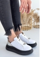 LQZ Shoes Jista Beyaz Cilt Siyah Tabanlı Bağcıklı Spor Ayakkabı