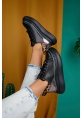 LQZ Shoes Jista Siyah Cilt Bağcıklı Spor Ayakkabı