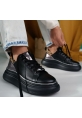 LQZ Shoes Jista Siyah Cilt Bağcıklı Spor Ayakkabı