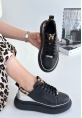 LQZ Shoes Jista Siyah Cilt Gümüş Detaylı Bağcıklı Spor Ayakkabı