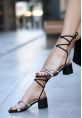 LQZ Shoes Jita Siyah Cilt Boncuklu Topuklu Ayakkabı